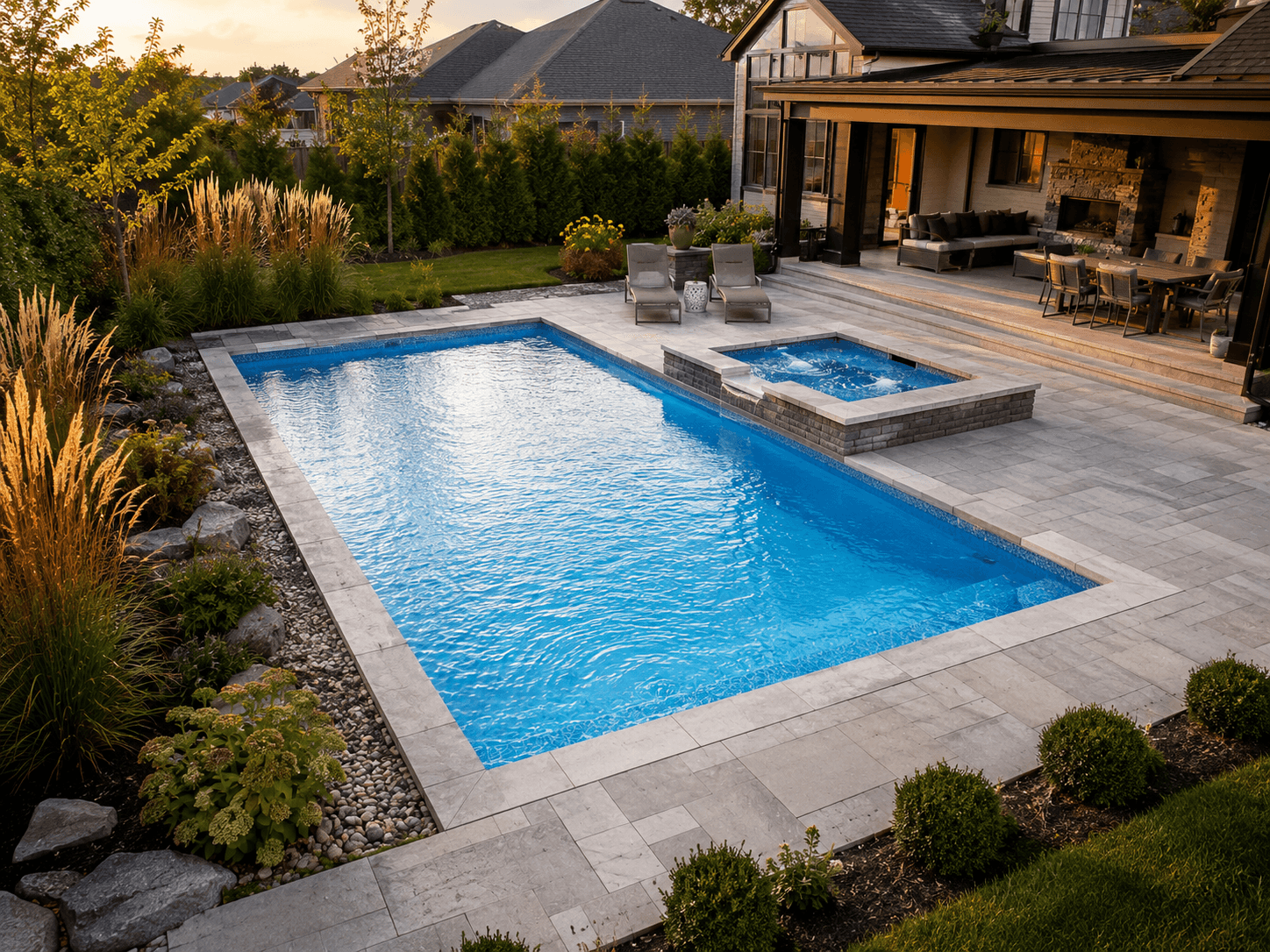 Fiberglass pool spa after leak repair Guelph Ontario Fiberglass pool with spa after leak repair Guelph Ontario