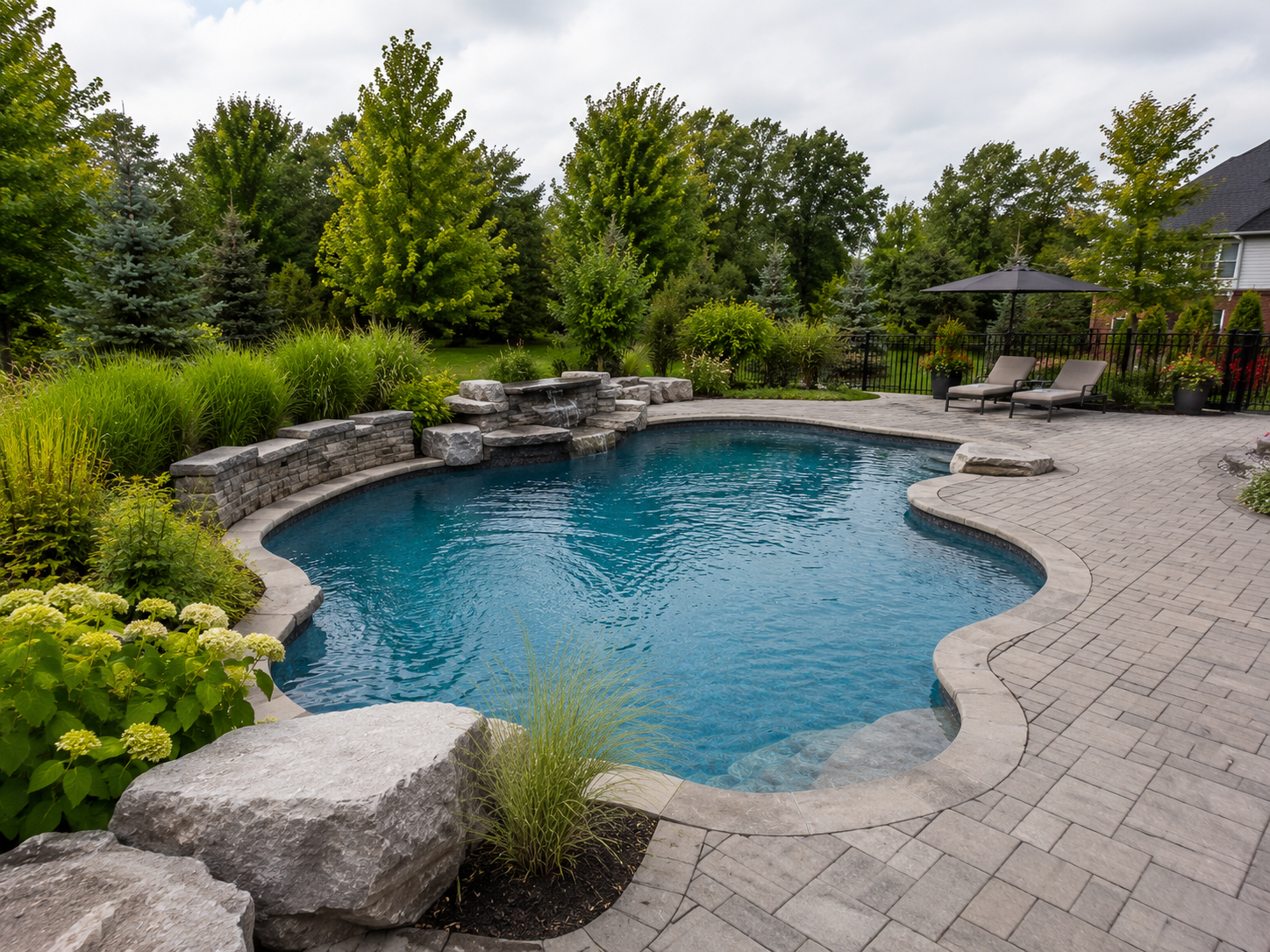 Freeform pool after plumbing repair Wellington County Freeform inground pool after plumbing repair Wellington County Ontario
