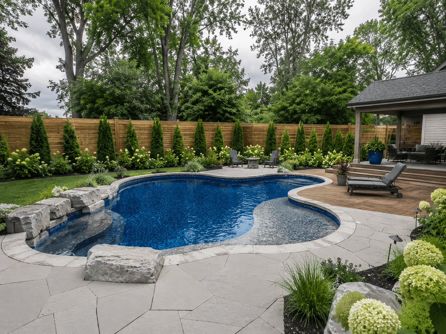 Freeform vinyl liner pool with tanning ledge Wellington County Ontario
