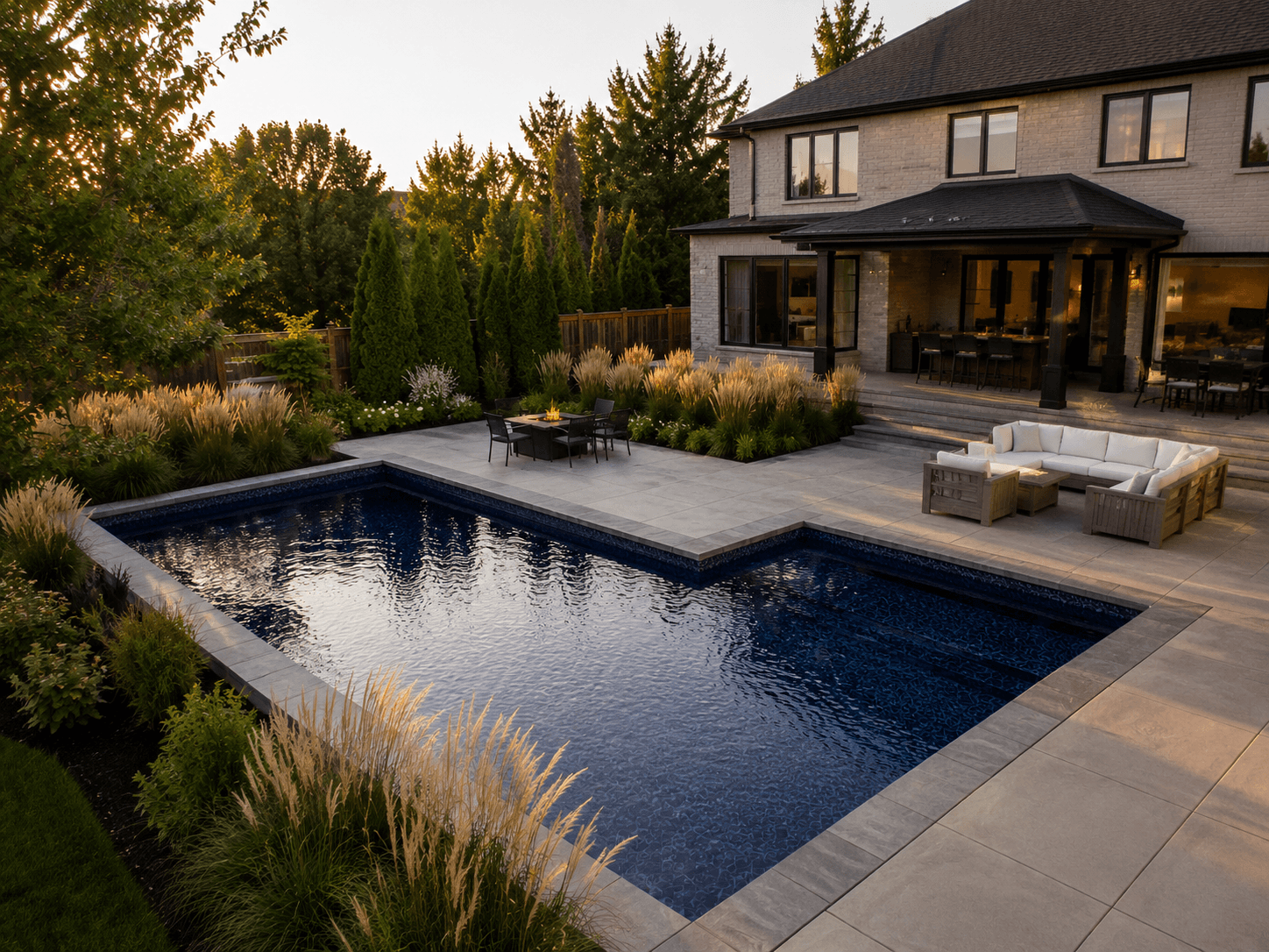 L-shaped vinyl liner pool navy liner Guelph Ontario backyard