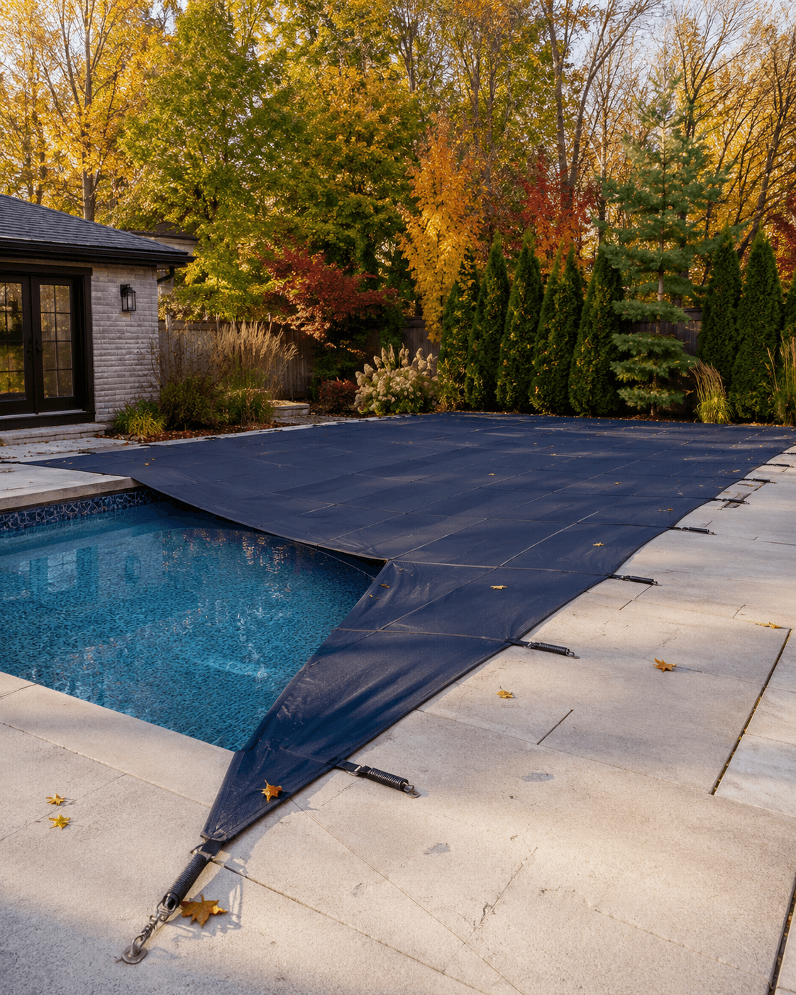 Pool closing safety cover installation fall Wellington County Pool closing service safety cover installation fall Wellington County Ontario