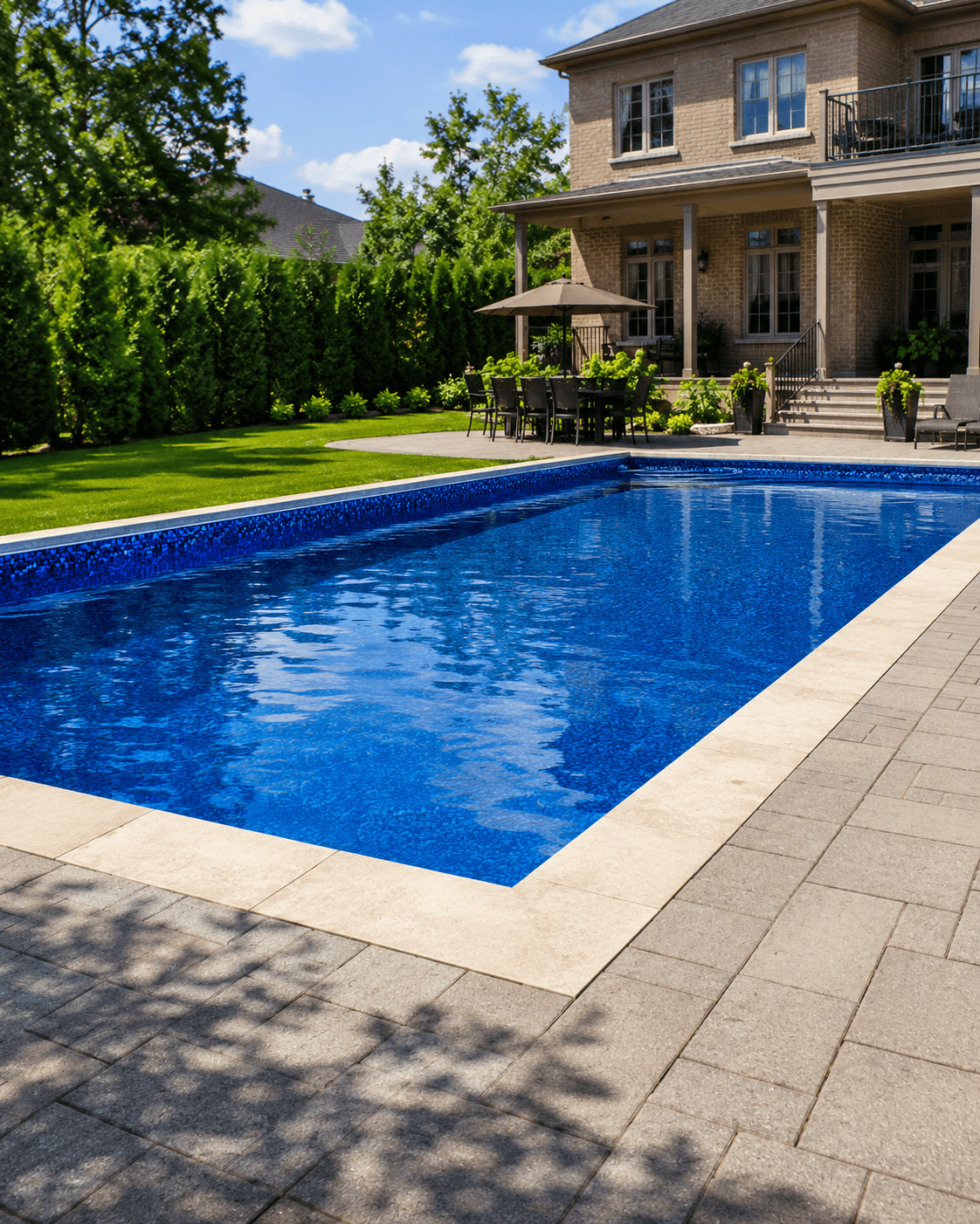 Vinyl liner pool sapphire blue liner Wellington County Completed vinyl liner inground pool Wellington County Ontario