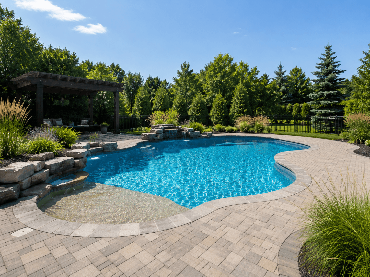 Weekly pool maintenance freeform pool Wellington County Freeform inground pool maintained weekly Wellington County Ontario